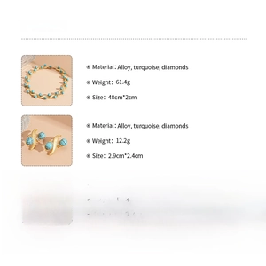 Detailed specs for turquoise and diamond geometric necklace and earrings jewelry set