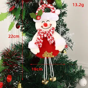 Plush Christmas snowman pendant with Merry Christmas plaque and gold bell for tree decor