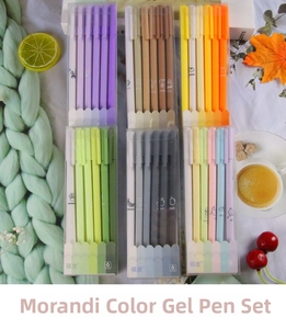Detailed view of 6-box set Morandi gel pens with matte texture and aesthetic packaging