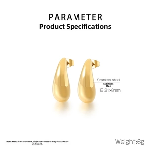 Polished 18k gold teardrop earrings 21x8mm stainless steel high gloss mirror finish