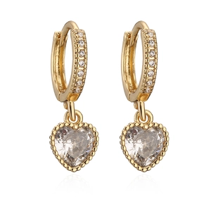 Elegant gold-plated heart drop earrings with sparkling cubic zirconia on a white background