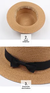 Détail de la doublure respirante et du ruban à nœud noir sur ce chapeau de paille