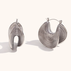 Fashionable stainless steel silver earrings with unique layered folded texture design