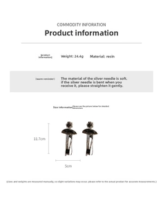 Detail showing dimensions of retro fan-shaped tassel earrings with silver needles