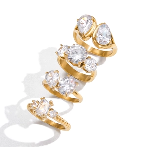 Classic 18K gold plated stainless steel rings set with white zircon stones for women