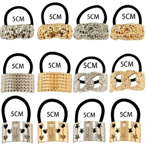 U-shaped alloy hair ties set with 12 gold and silver metal charms in 5cm diameter