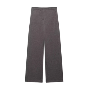Fashionable dark grey wide-leg trousers with high-waist straight-cut in premium woven fabric