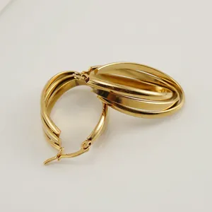 Stainless Steel Triple Layer Oval Hoop Earrings 18K Gold Plated Geometric Minimalist Latch Back Trendy Jewelry For Women