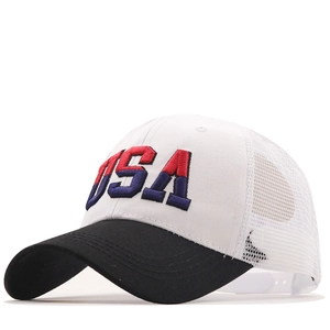 Black and white USA baseball cap with premium embroidery and breathable mesh back