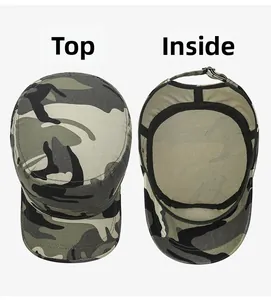 Dettagli della parte superiore piatta e della fodera interna del cappello militare mimetico