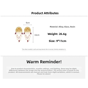 Detail specifications of Bohemian tassel earrings showing 9x11cm size and 26.6g weight