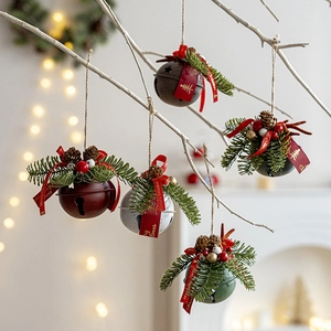 Weihnachtsglocken Anhänger Metall Kiefernzapfen Kiefernnadeln Rote Beeren Band Festliche Baumdeko Vintage Heimtextilien