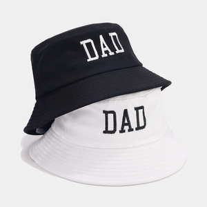 Minimalist cotton fisherman bucket hats in black and white with DAD embroidery design
