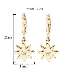 Golden star earrings with zircon inlay and measurements 25mm height and 11mm width