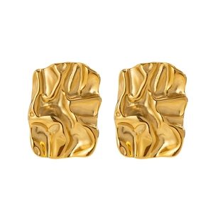 Irregular geometric gold stainless steel stud earrings with stylish wrinkled texture