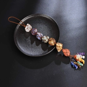 Handmade 7 Chakra natural raw stone Tree of Life hanging ornament for car and home yoga decor