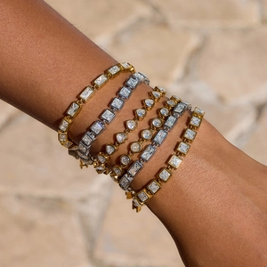 Luxurious 18k gold and silver plated stainless steel tennis bracelets with cubic zirconia