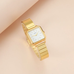 Minimalist square dial women watch with gold metal chain strap and matching bracelets set