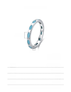 Vue détaillée d'une bague en argent 925 avec incrustations turquoise et dimensions