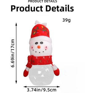 Macro detail of snowman candy jar showing dimensions of 17cm height and 9.5cm width