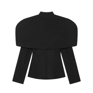 Elegant black slim fit blazer for women featuring a unique structured cape-style design