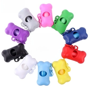 Portable bone shaped pet waste bag dispensers with hooks in 10 various vibrant colors