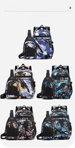 Variety set of durable school backpacks and chest bags with soccer and honeycomb prints