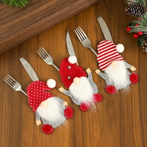 Porte-Couverts De Noël Gnome Pochette Argenterie Flanelle Tricot Feutre Rudolph Déco Table Fête Dîner Noël