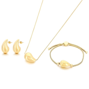 18K gold plated stainless steel hollow teardrop jewelry set with necklace and earrings