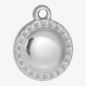 Detailed view of silver 304 stainless steel round pendant with beaded edge for DIY jewelry