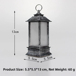 Detailed technical diagram showing 5.5x5.5x13cm dimensions of a vintage LED lantern