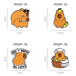 Set of 4 cute cartoon Capybara enamel pins with sizes and weights for backpack decoration