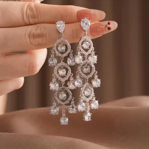 Vintage style teardrop zircon dangle earrings with elegant chandelier tassels