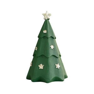 Christmas tree resin desktop ornament with layered green structure and gold star decorations