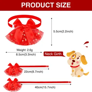 Detailed size guide for pet star mesh bow tie showing 8.5x5.5cm dimensions and strap lengths