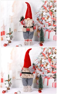 Standing Christmas gnome doll with long legs and detailed festive nordic outfit decoration