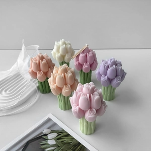 Handmade tulip bouquet scented candles in multiple colors for floral home decoration