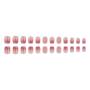 Pink gradient press-on nails set with heart patterns and pearls in short square shape