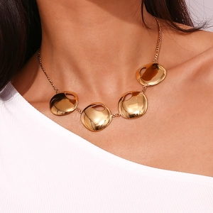 18K gold plated stainless steel necklace featuring five hollow circular teardrop pendants