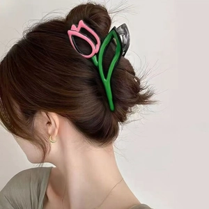Tulip Flower Hair Claw Clips Acrylic Elegant Bowknot Geometric Contrast Color Stylish Shark Hairpin Accessories For Women
