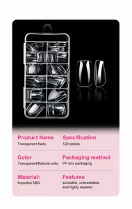 Détail de 120 faux ongles carrés transparents en matériau ABS durable et haute résilience