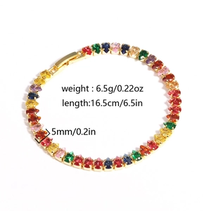 18K gold-plated tennis bracelet with multi-color pear-cut zircons and clasp