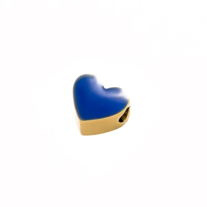 Close-up of a dark blue heart pendant bead for DIY jewelry with gold trim details