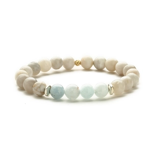 Natural gemstone beaded stretch bracelet with blue stone and marble turquoise beads