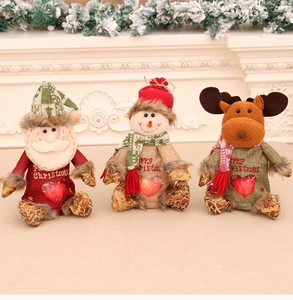 Three plush Christmas gift bags with heart window, Santa Snowman Reindeer motifs
