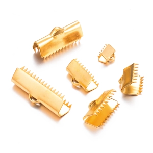 Stainless Steel Ribbon Crimp Ends Fold Over Cord End Caps Toothed Clamps Connectors For DIY Jewelry Making Bracelet