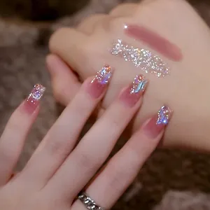 Mixed shape 3D crystal nail art rhinestones with aurora aurora finish on nude gradient nails