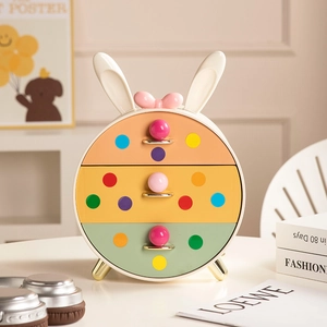 Three-tier rabbit ear desktop storage box with colorful polka dots and gold metal legs