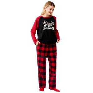 Women's Merry Christmas pajamas set with raglan sleeves and buffalo plaid pants