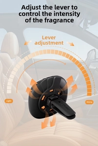 Adjustable car vent air freshener in black finish with manual fragrance intensity control